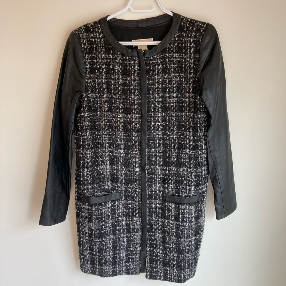 Michael Kors Tweed and Faux Leather Coat
